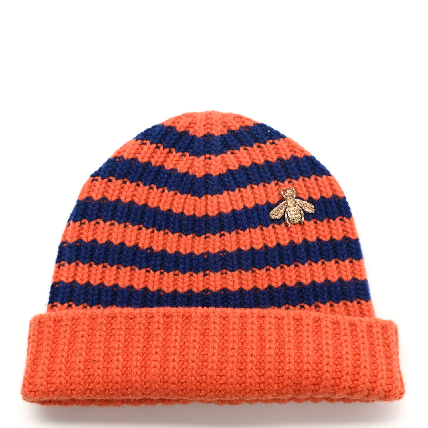 Gucci Wool Knit Bee Embroidered K2 Beanie Hat 58 Orange Blue 1 of 4