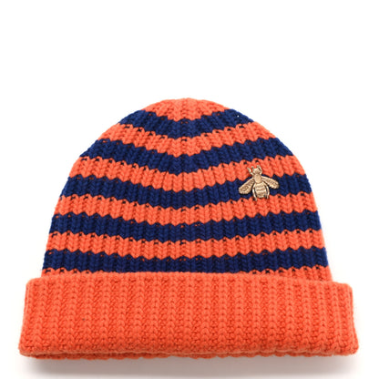 Gucci Wool Knit Bee Embroidered K2 Beanie Hat 58 Orange Blue 1 of 4