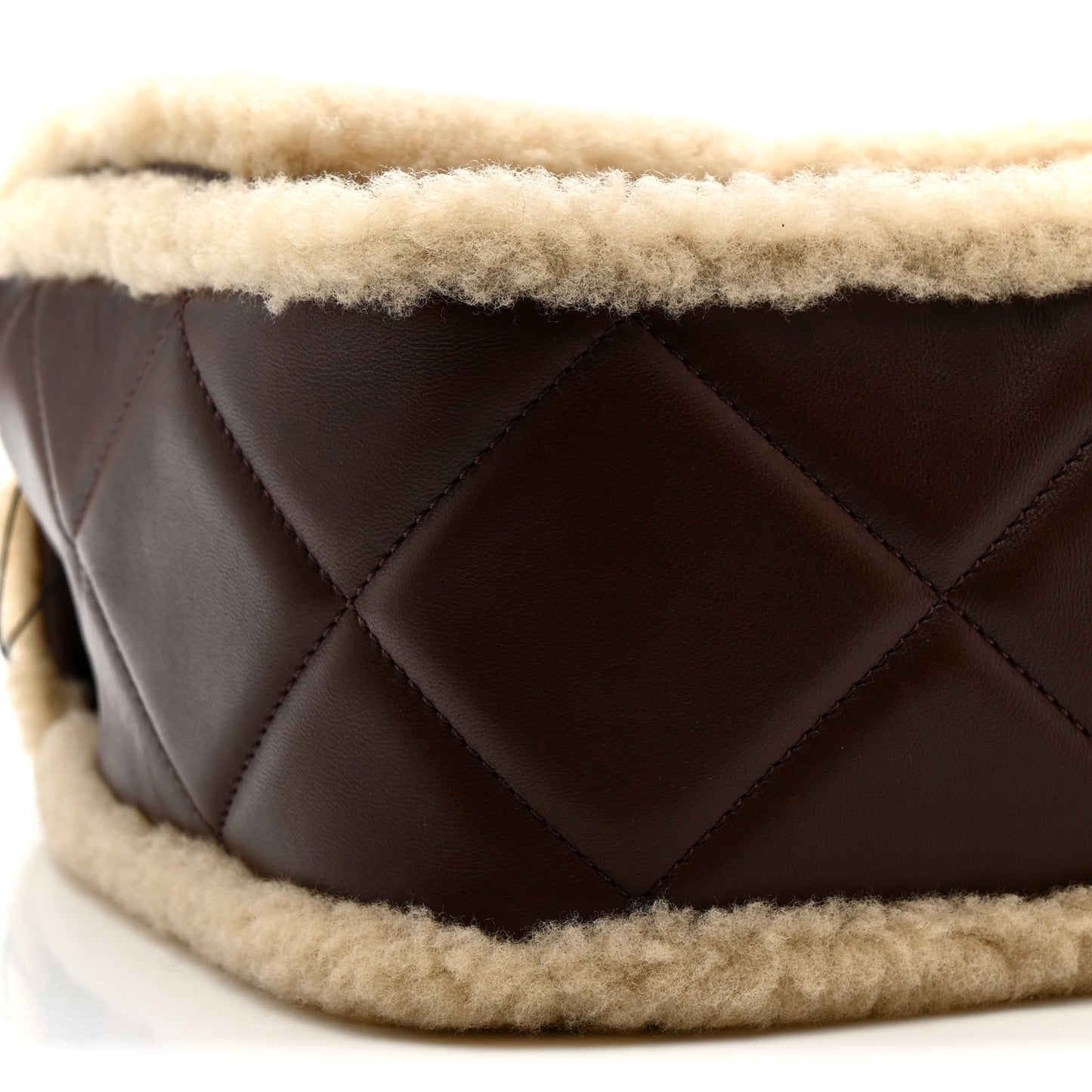Shearling Lambskin Quilted Large Furry Coco Flap Beige Dark Brown