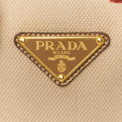 Prada Metallic Saffiano Canvas Rose Print Top Handle Bag Corda Rosso 8 of 11