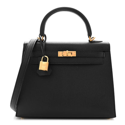 Hermes Chevre Mysore Horseshoe Kelly Sellier 25 Black 1 of 11