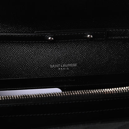 Saint Laurent Grain De Poudre Matelasse Chevron Monogram Chain Wallet Black 8 of 10