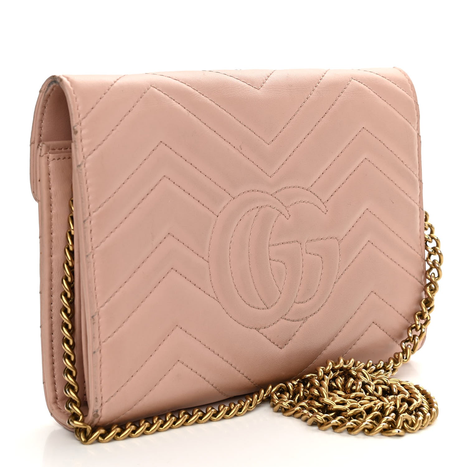 Gucci Calfskin Matelasse GG Marmont Chain Wallet Perfect Pink 3 of 20