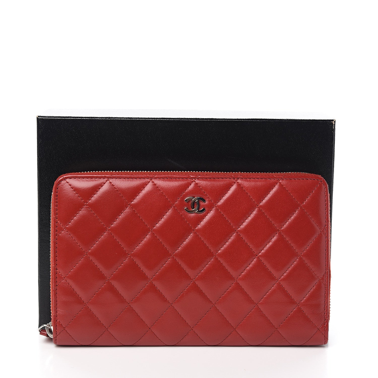 Chanel Lambskin Quilted Large Zip Around Organizer Wallet Red 9 of 9