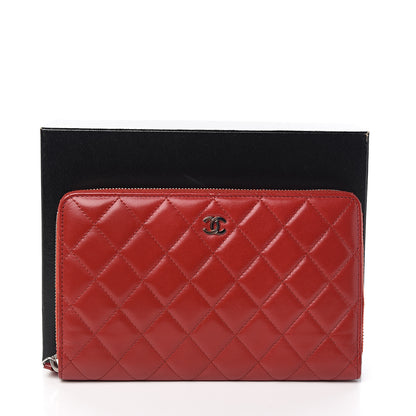Chanel Lambskin Quilted Large Zip Around Organizer Wallet Red 9 of 9