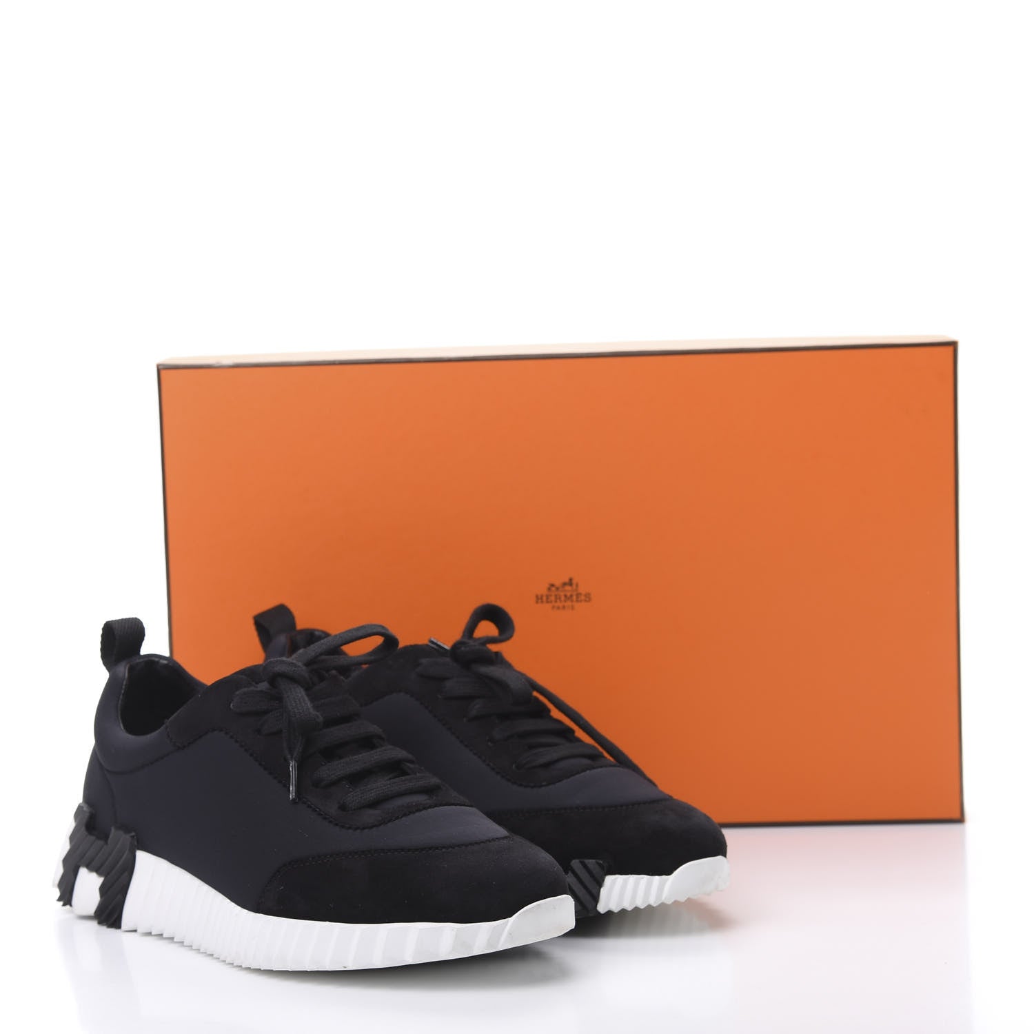 Hermes Technical Jersey Suede Goatskin Bouncing Sneakers 37 Black White 8 of 8