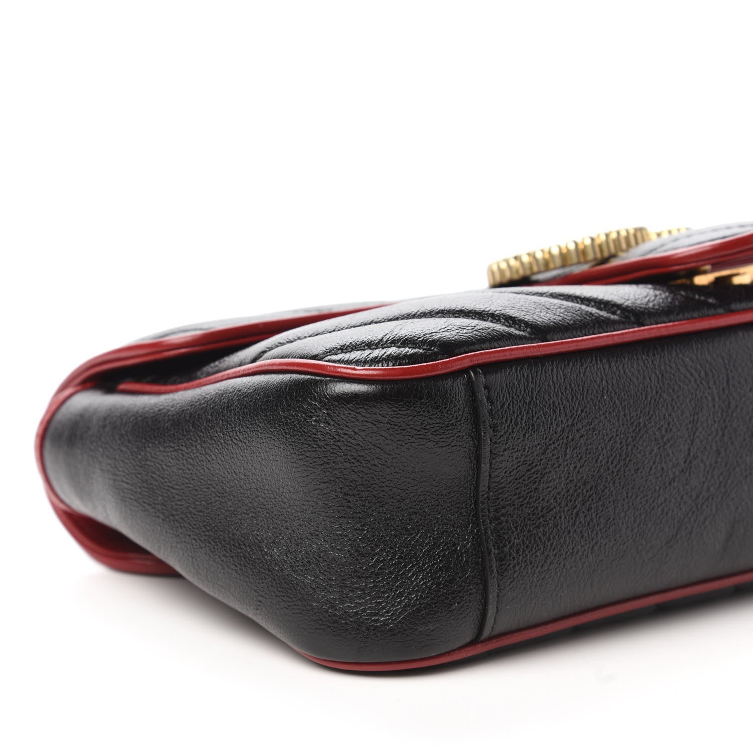 Gucci Vintage Effect Calfskin Matelasse Diagonal Small Torchon GG Marmont Shoulder Bag Black Romantic Cherry 7 of 11