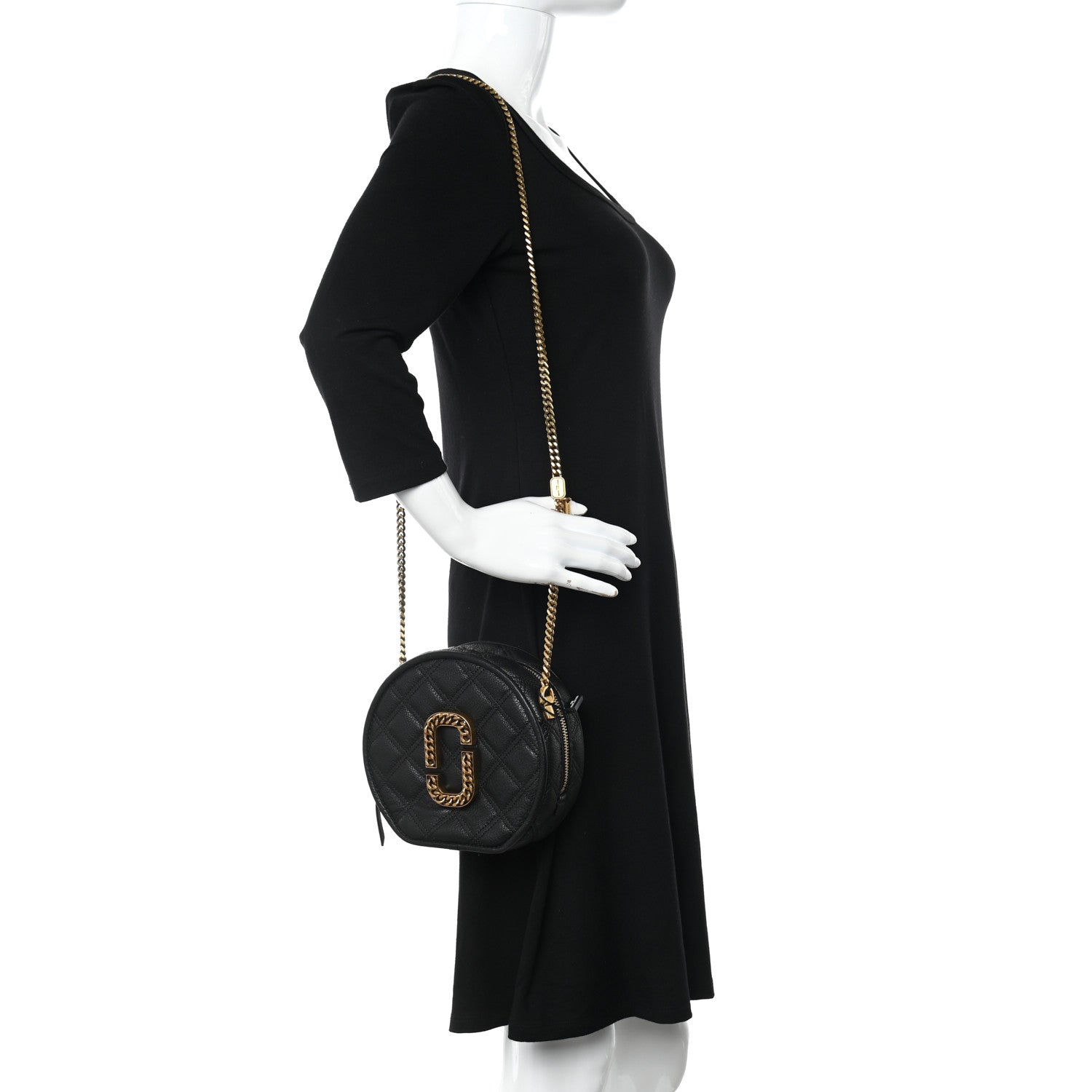 Marc Jacobs Grained Calfskin Quilted The Status Round Crossbody Black 2 of 10
