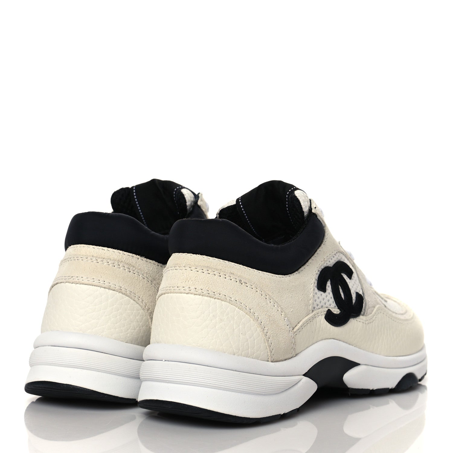 Chanel Mesh Suede Calfskin Grained Calfskin Womens CC Sneakers 36 White Black 4 of 8