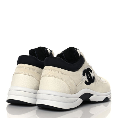 Chanel Mesh Suede Calfskin Grained Calfskin Womens CC Sneakers 36 White Black 4 of 8