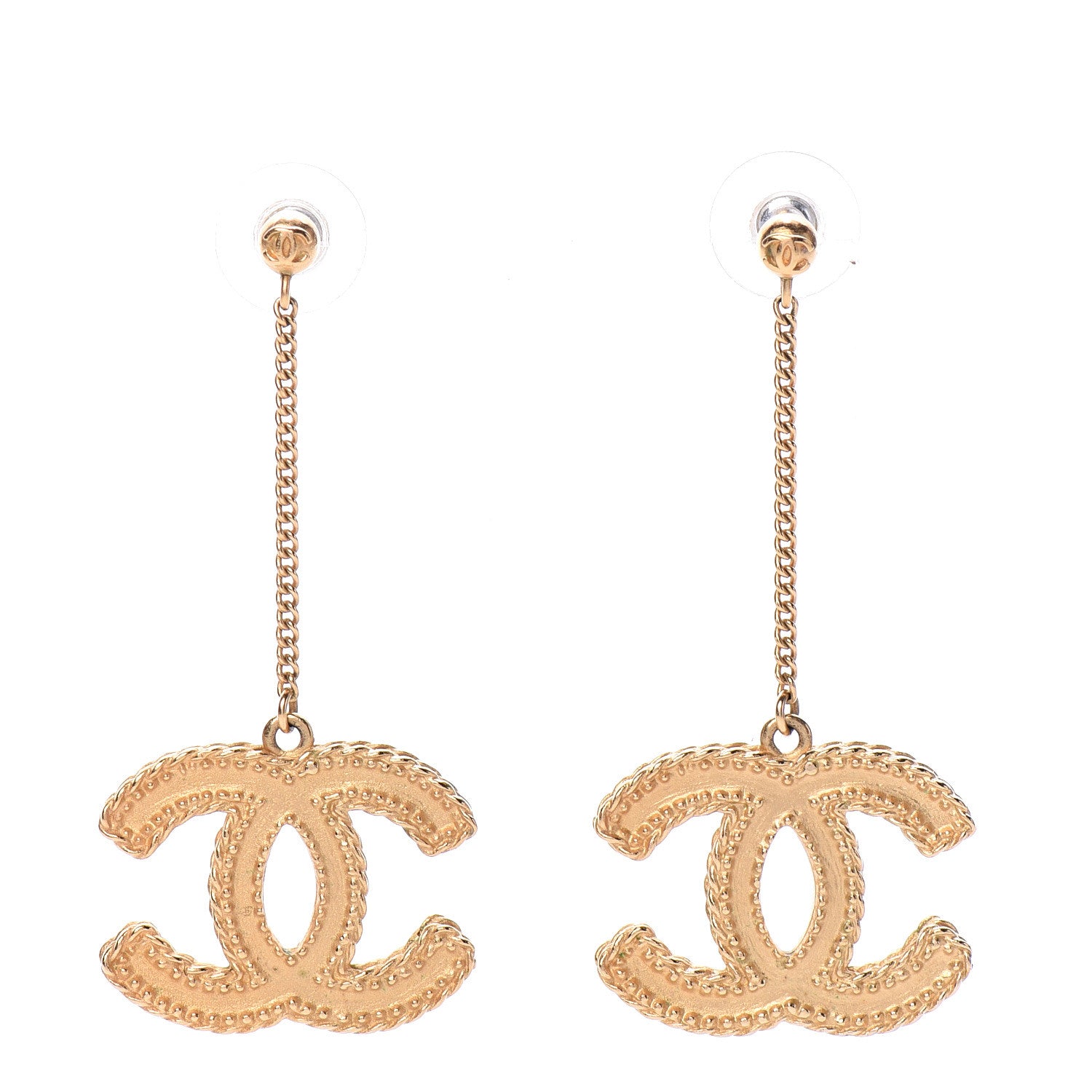 Chanel CC Drop Earrings Matte Gold 1 of 5