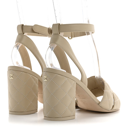 Chanel Lambskin Quilted Sandals 37 Beige 5 of 10