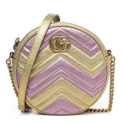 Gucci Metallic Nappa Matelasse Heart Mini GG Marmont Round Shoulder Bag Oro Vecchio Rosa 1 of 10