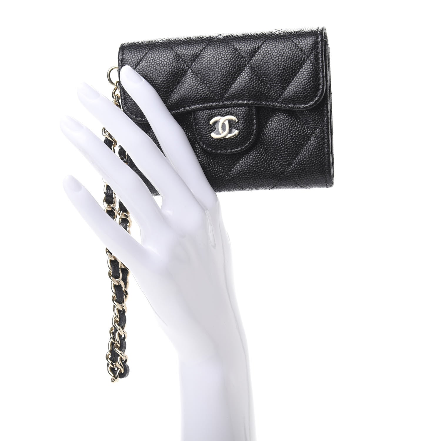 Chanel Caviar Quilted Flap Card Holder Chain Wristlet Black 2 of 9