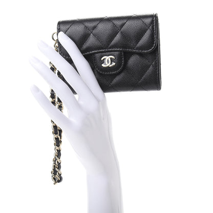 Chanel Caviar Quilted Flap Card Holder Chain Wristlet Black 2 of 9