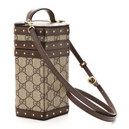 Gucci GG Supreme Monogram Textured Dollar Calfskin Studded Padlock Hexagon Top Handle Case Beige Ebony New Acero 3 of 11