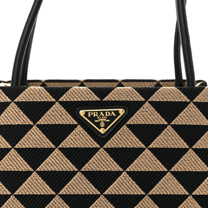 Prada Jacquard Triangolo Symbole Embroidered Small Shoulder Bag Black Corda 10 of 12