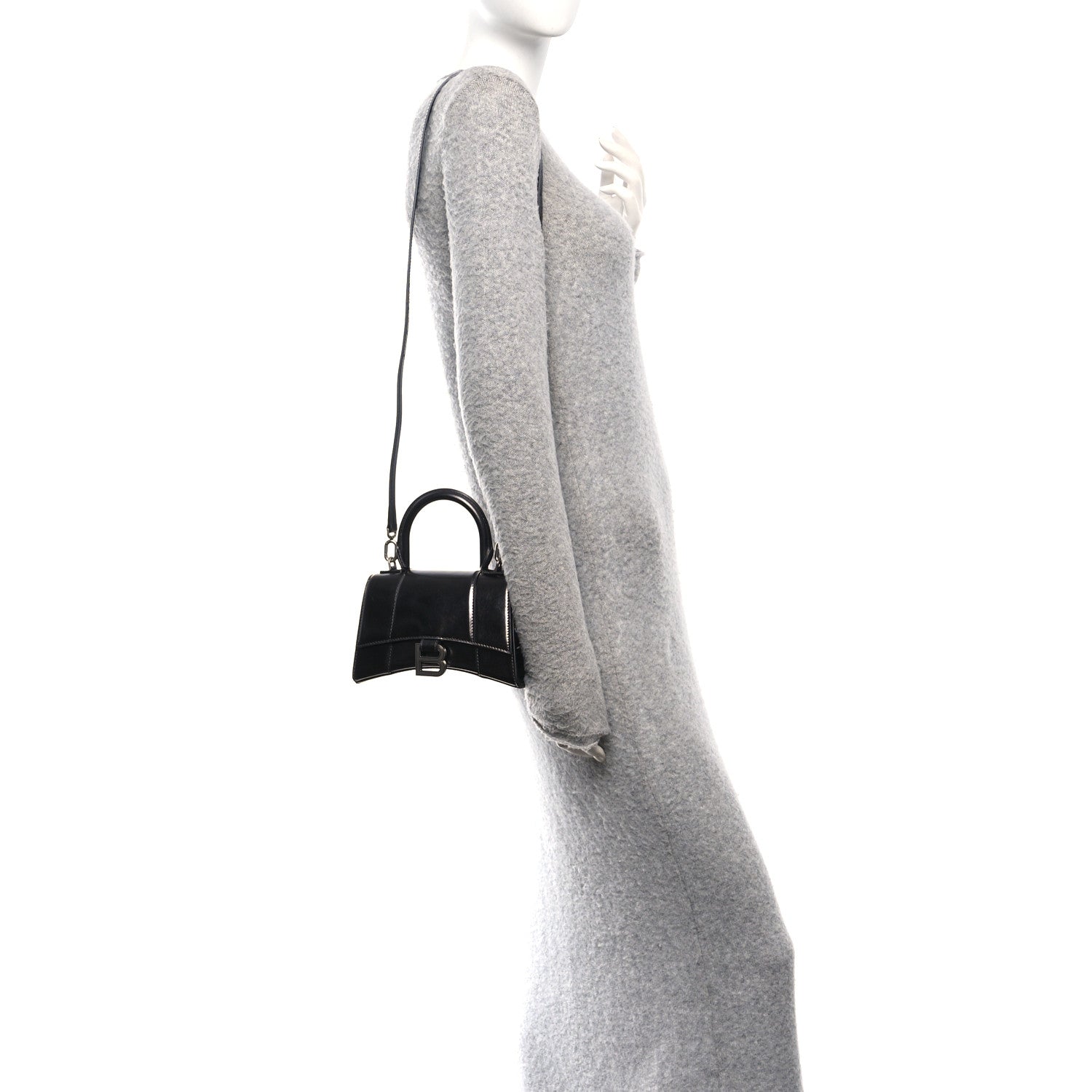 Balenciaga Metallic Calfskin Hourglass Top Handle Bag XS Gunmetal 2 of 11