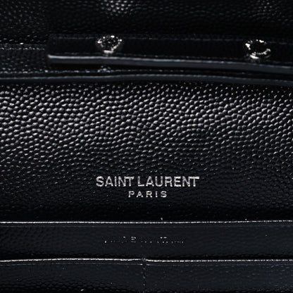 Saint Laurent Grain De Poudre Matelasse Chevron Monogram Chain Wallet Black 6 of 8