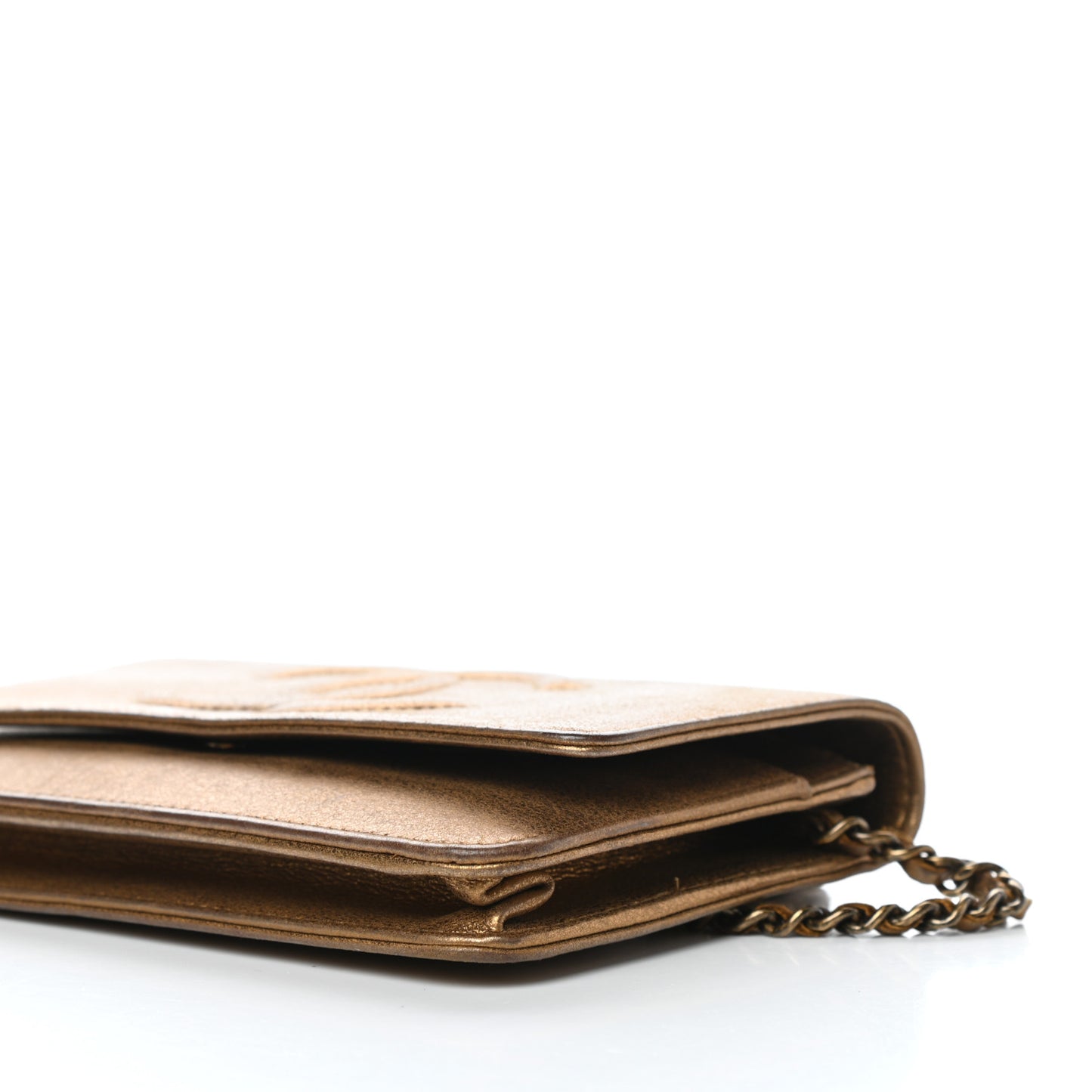 Metallic Lambskin Timeless Wallet on Chain WOC Gold