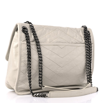 Saint Laurent Crinkled Calfskin Matelasse Monogram Medium Niki Chain Satchel Blanc Vintage 3 of 12