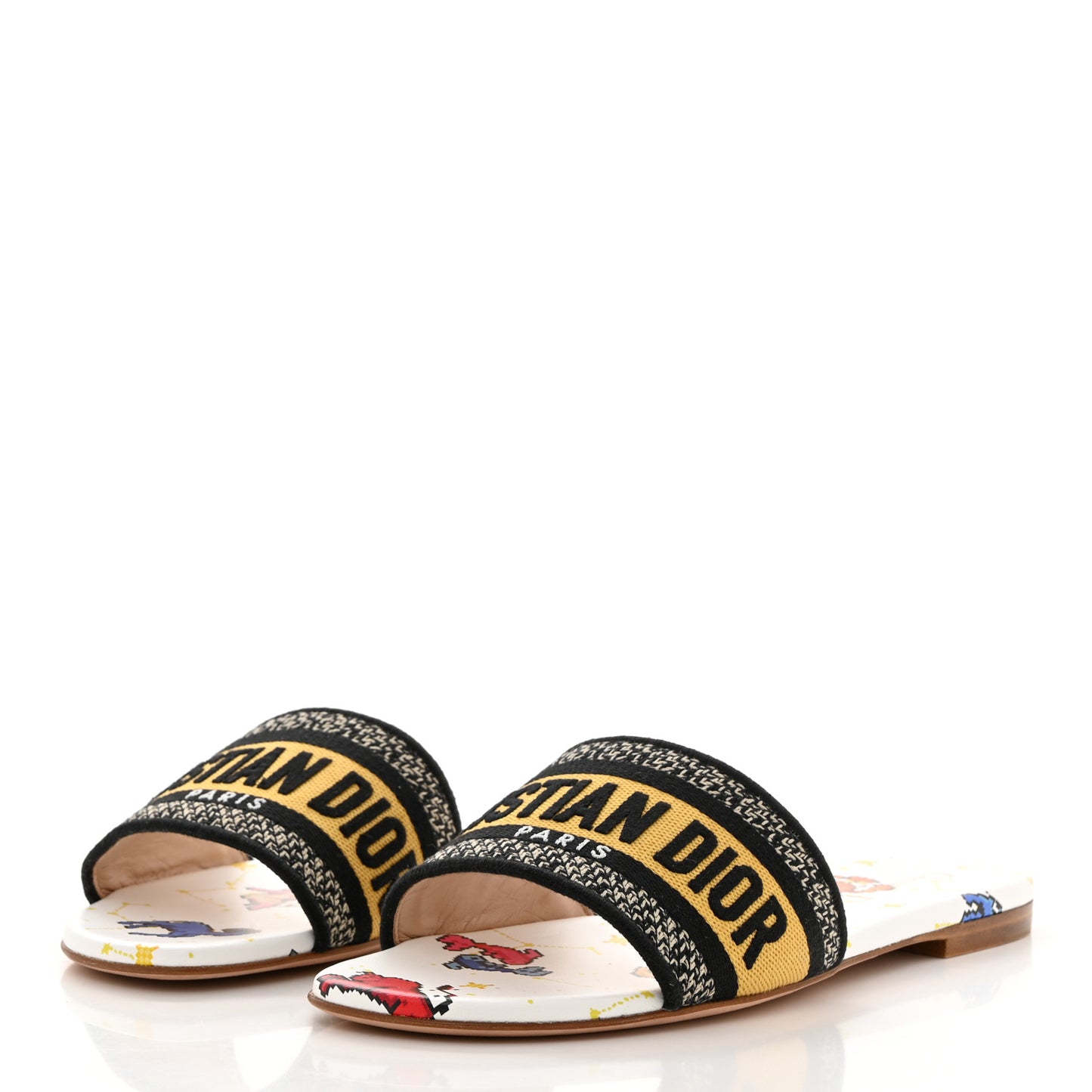 Canvas Embroidered Zodiac Mules Slide Sandals 36.5 White Multi