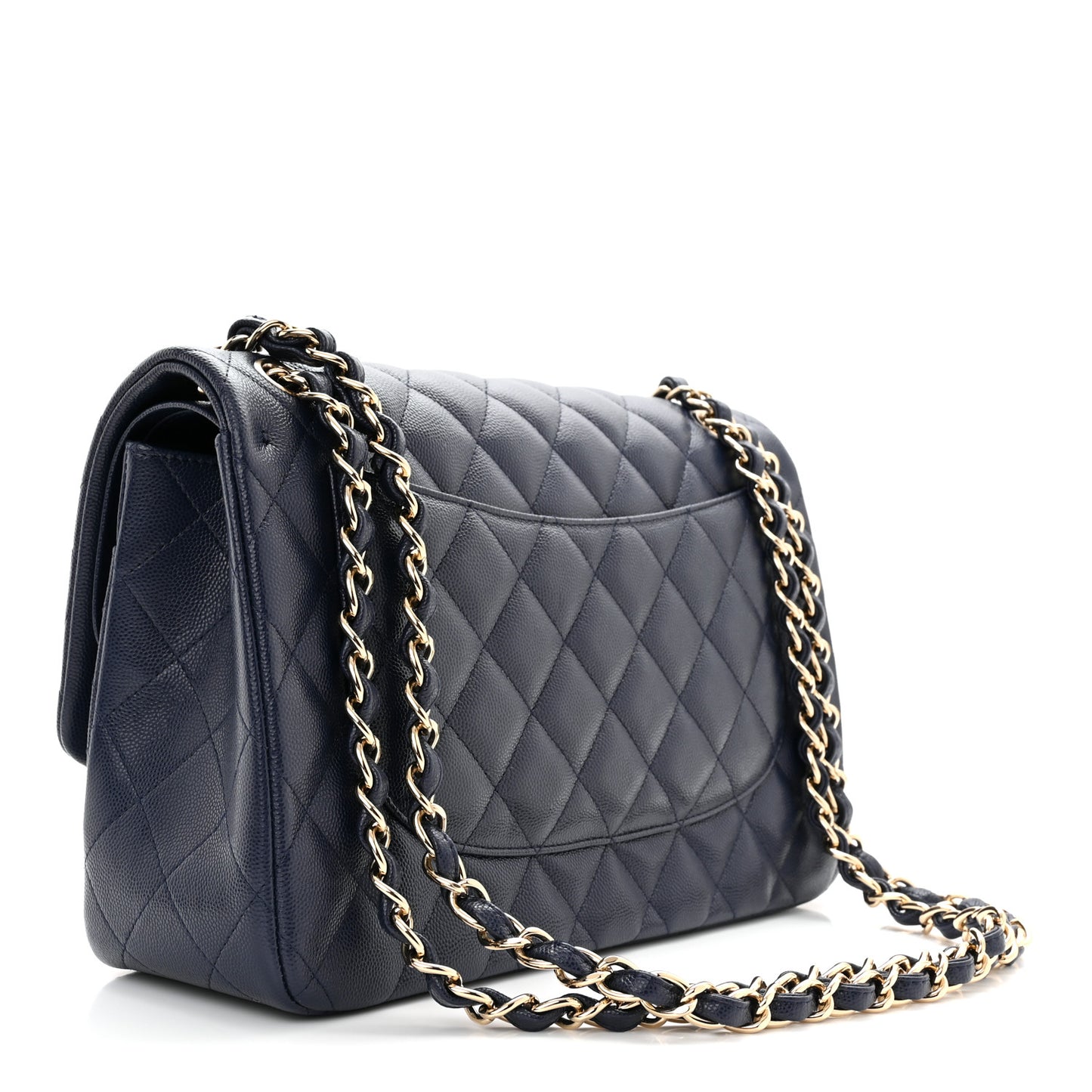 Caviar Quilted Jumbo Double Flap Navy Blue