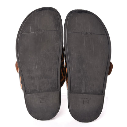 Fendi Calfskin FF Embossed Slide Sandals 39.5 Tobacco Moro 7 of 14