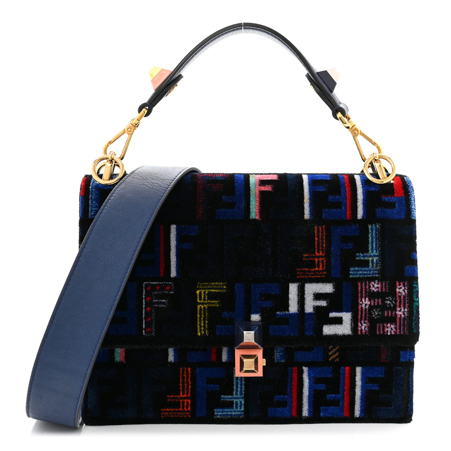 Fendi Velvet Vitello Dolce Fun Fair Kan I Shoulder Bag Blue Multicolor 1 of 10