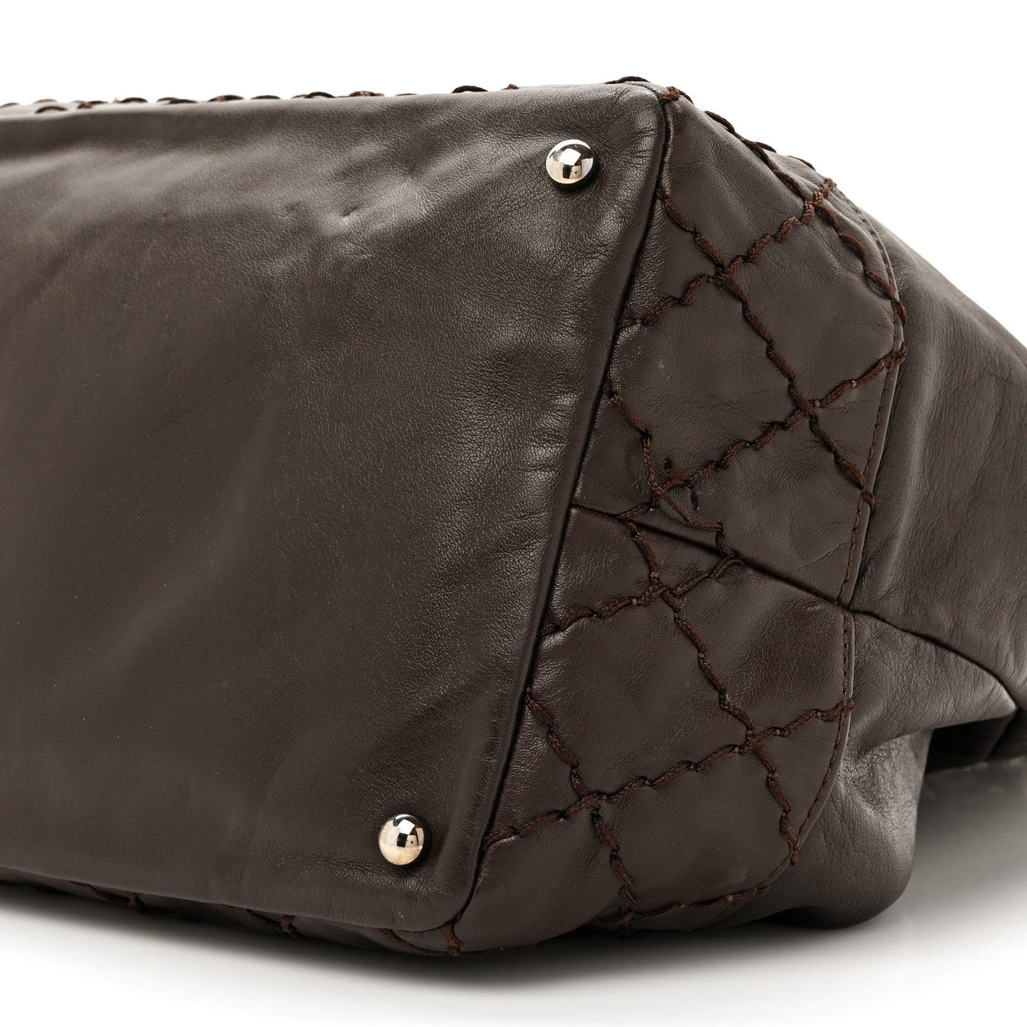 Calfskin Drawstring CC Bucket Bag Dark Brown