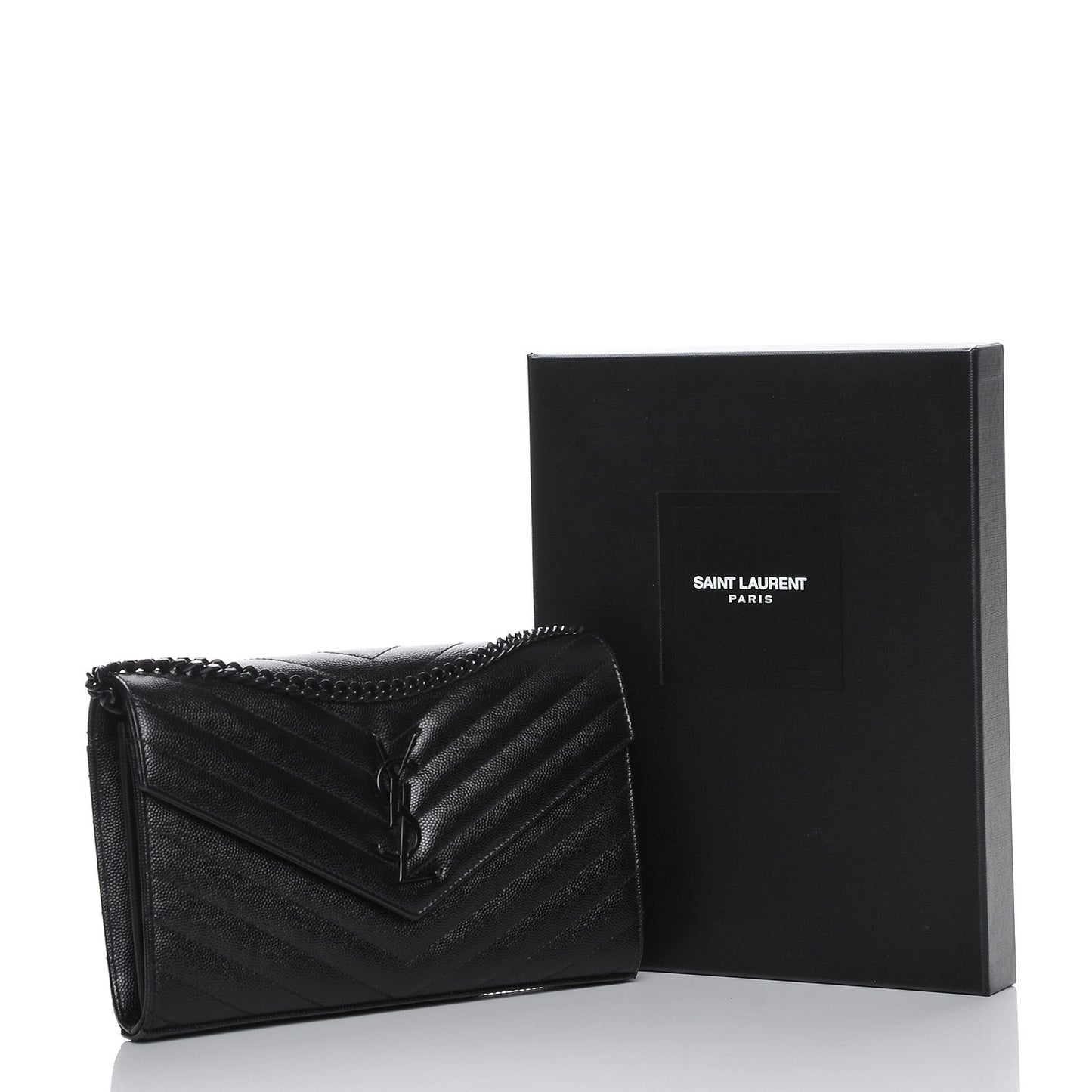 Grain De Poudre Matelasse Chevron Monogram Chain Wallet Black