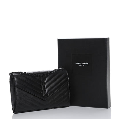 Saint Laurent Grain De Poudre Matelasse Chevron Monogram Chain Wallet Black 9 of 9
