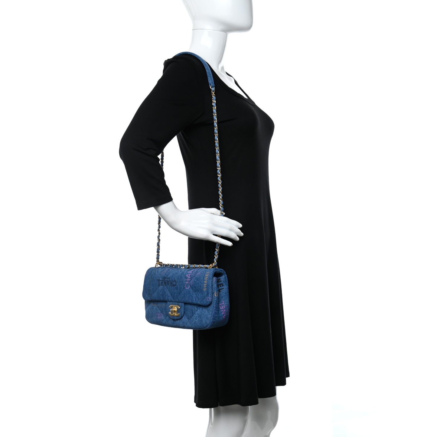 Denim Quilted Mini Denim Mood Rectangular Flap Blue Multicolor