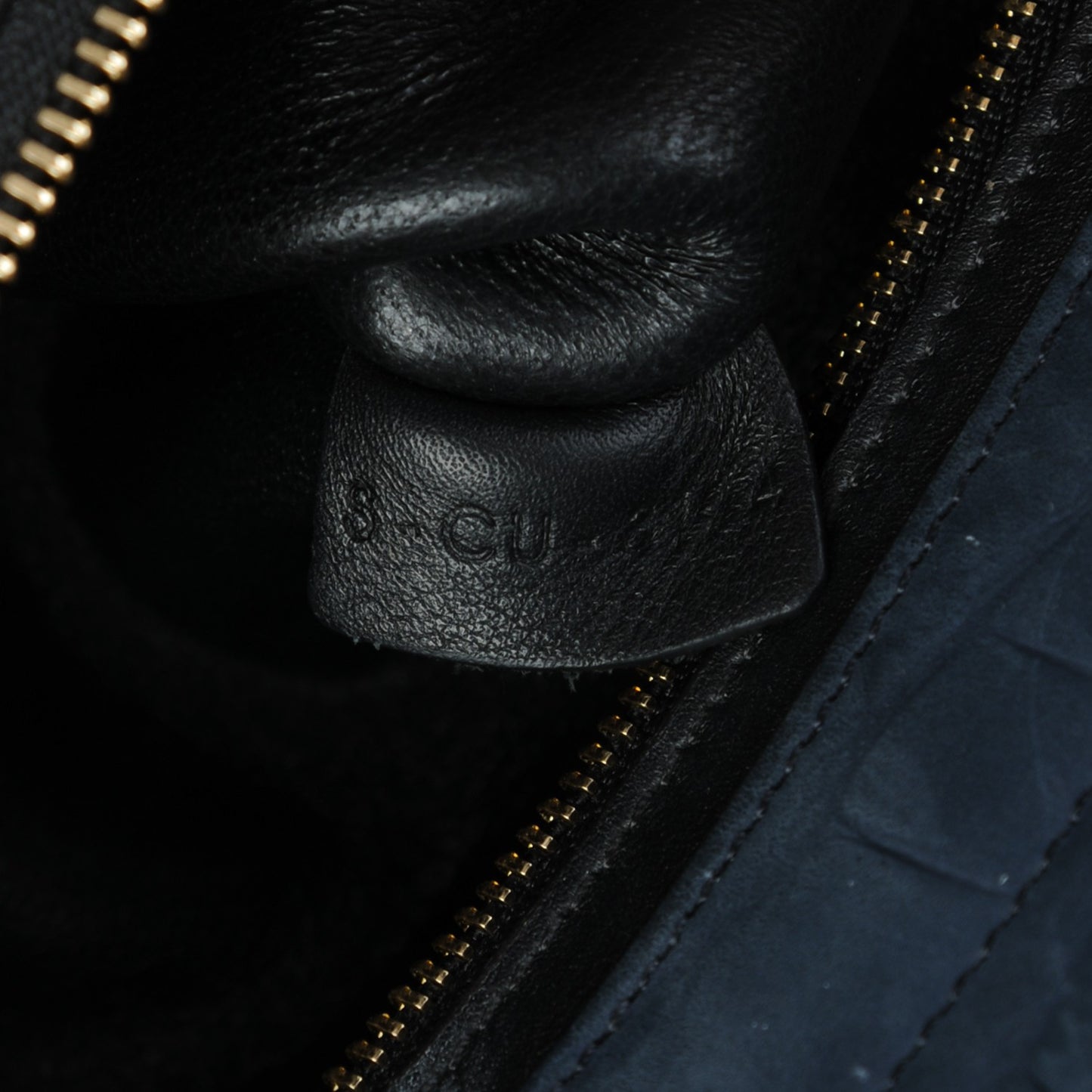Nubuck Crocodile Embossed Small Trapeze Navy