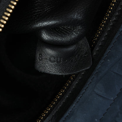 Celine Nubuck Crocodile Embossed Small Trapeze Navy 8 of 8