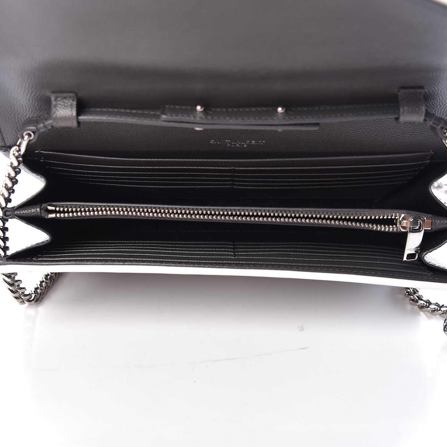 Grain De Poudre Matelasse Chevron Monogram Chain Wallet Grey White