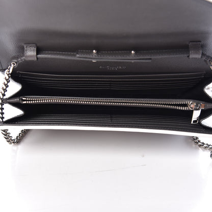 Saint Laurent Grain De Poudre Matelasse Chevron Monogram Chain Wallet Grey White 5 of 10