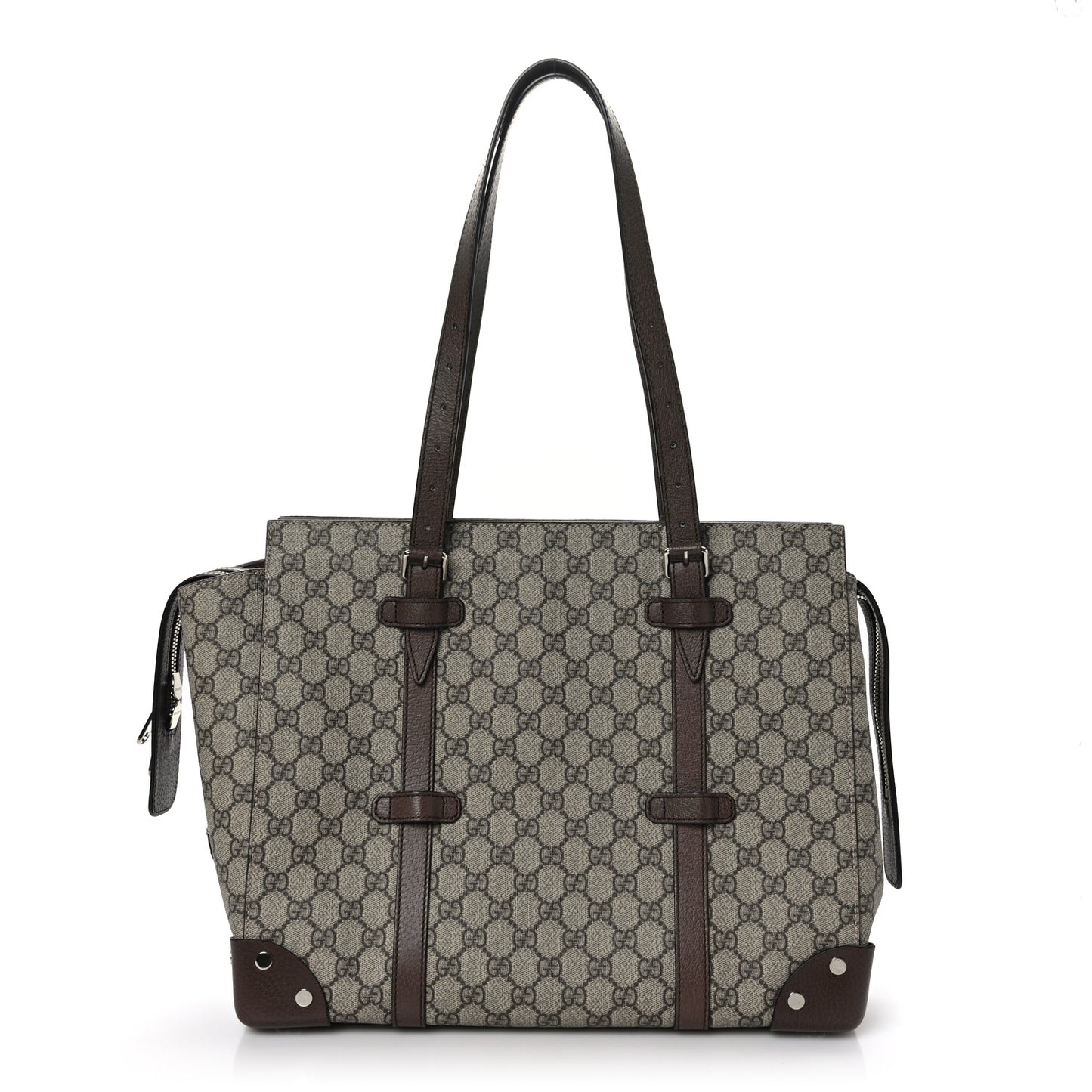 GG Supreme Monogram Textured Dollar Calfskin Medium Detail Tote Beige Ebony New Acero