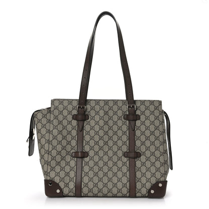 Gucci GG Supreme Monogram Textured Dollar Calfskin Medium Detail Tote Beige Ebony New Acero 1 of 9