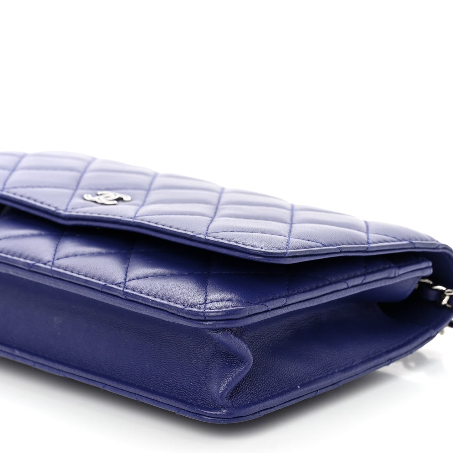 Lambskin Quilted Wallet On Chain WOC Blue