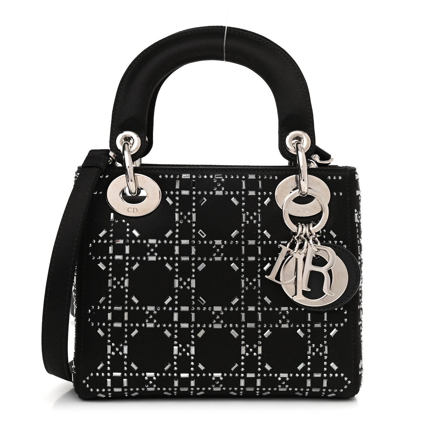 Satin Crystal Cannage Mini Lady Dior Black