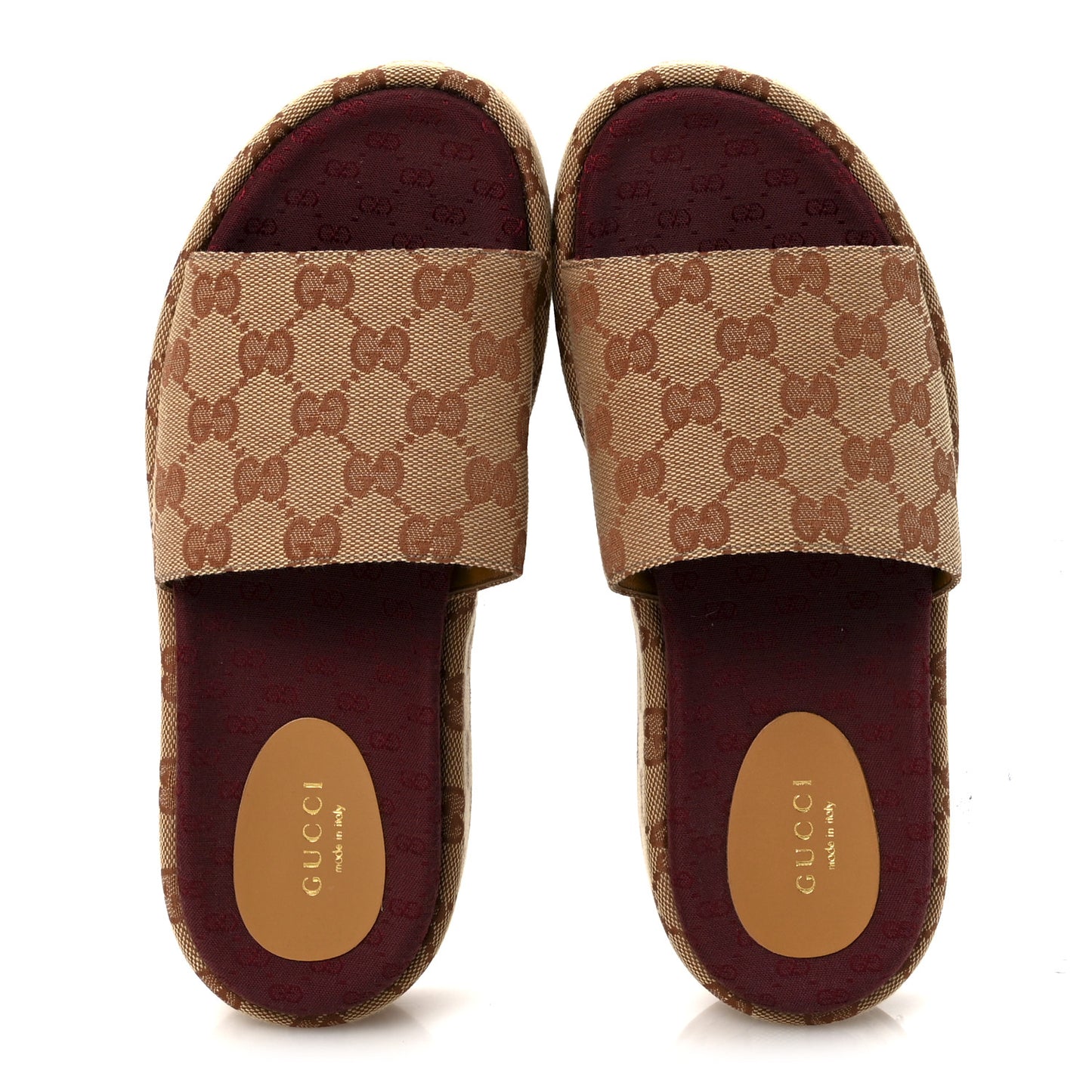 Canvas GG Monogram Angelina Platform Slide Sandals 37.5 Beige Ruggine