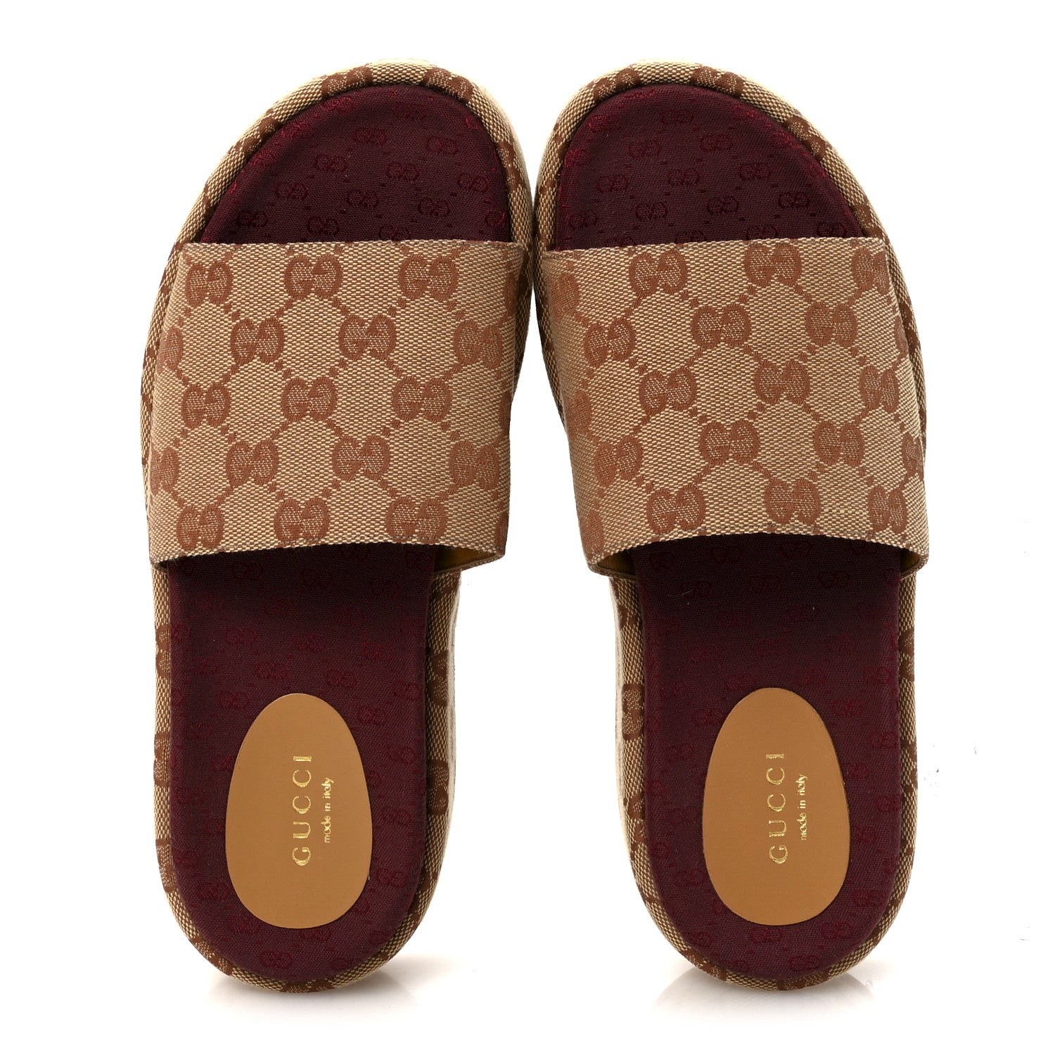 Gucci Canvas GG Monogram Angelina Platform Slide Sandals 37.5 Beige Ruggine 2 of 9