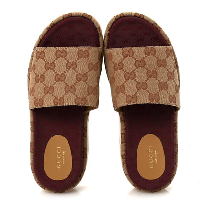 Gucci Canvas GG Monogram Angelina Platform Slide Sandals 37.5 Beige Ruggine 2 of 9