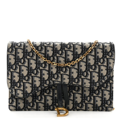 Christian Dior Oblique Saddle Chain Pouch Blue 1 of 10