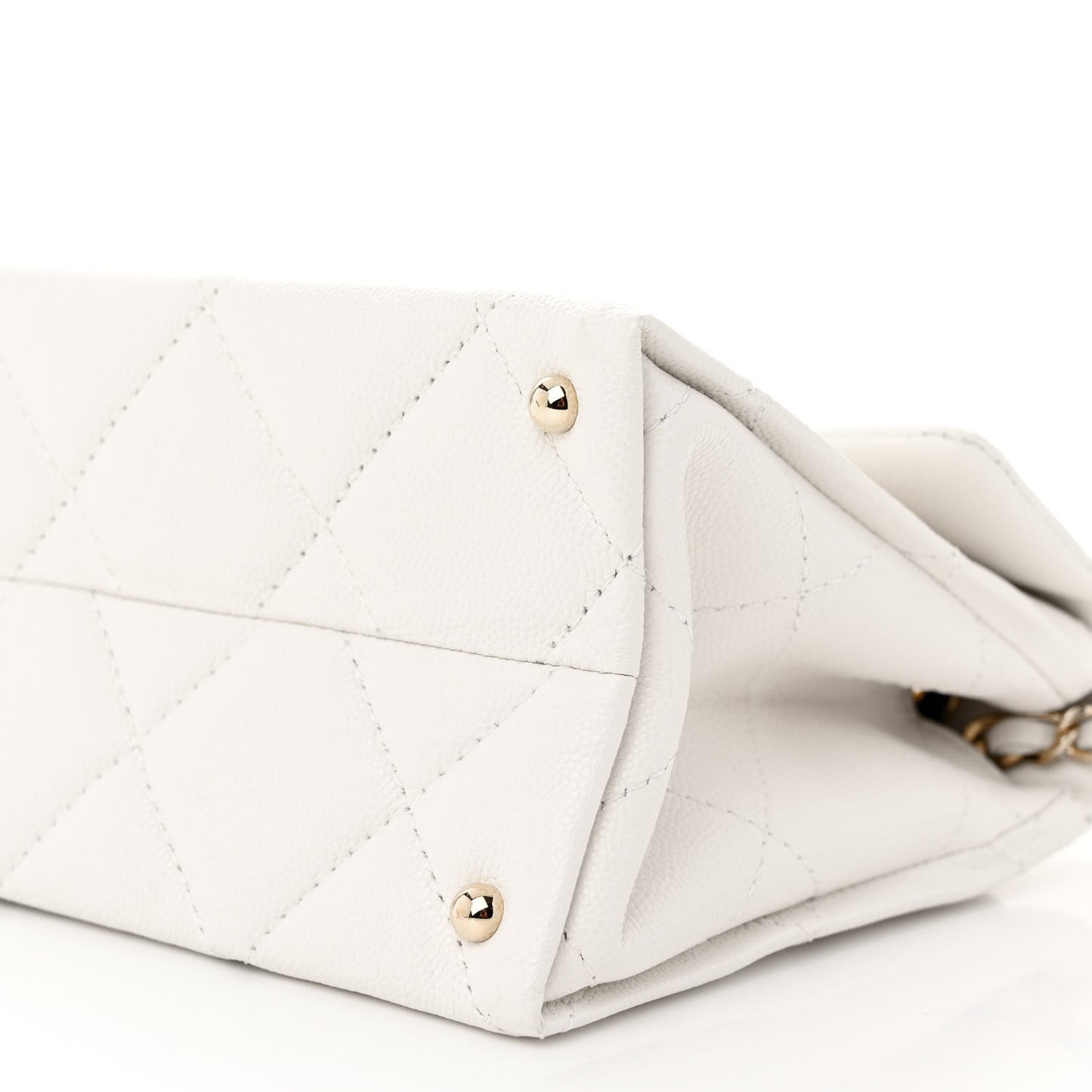 Caviar Quilted Mini Retro Twist Top Handle Flap White