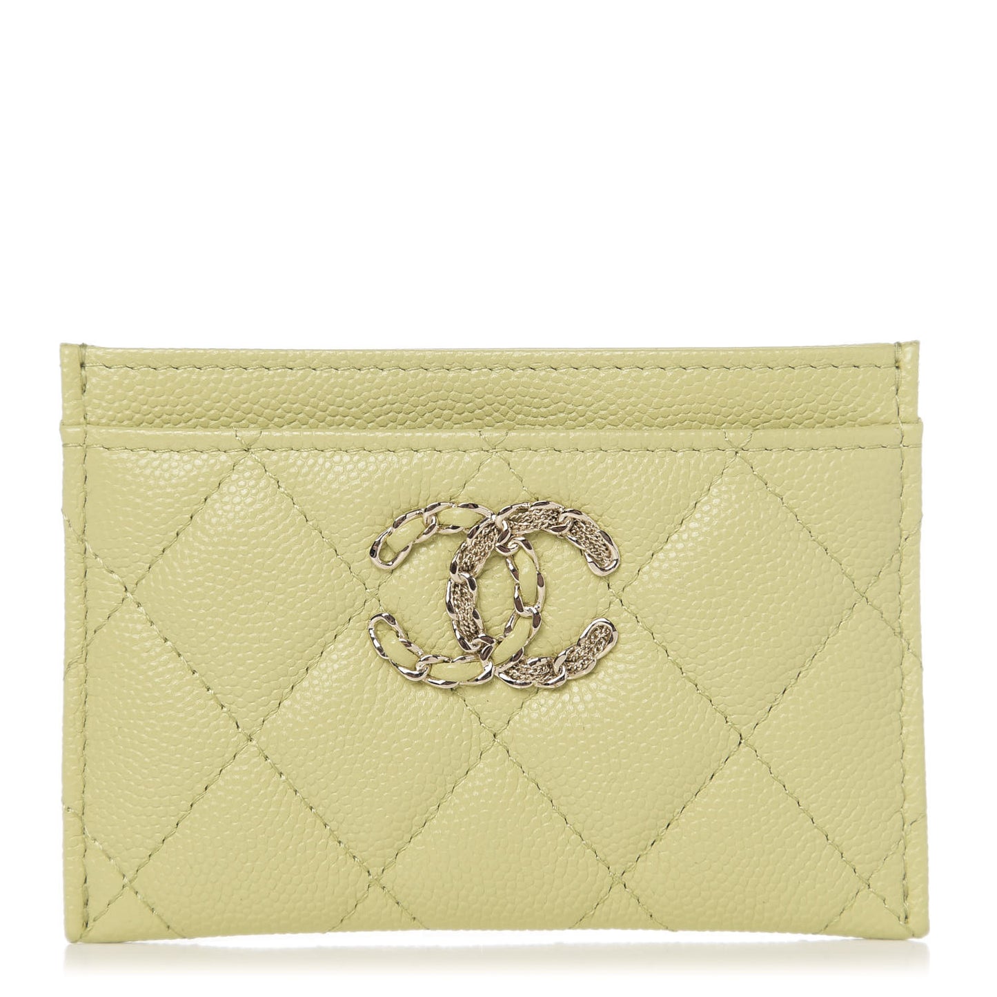 Caviar Quilted French New Wave Card Holder Light Green