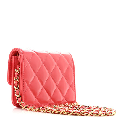 Chanel Shiny Lambskin Quilted Card Holder On Chain Pink 3 of 11
