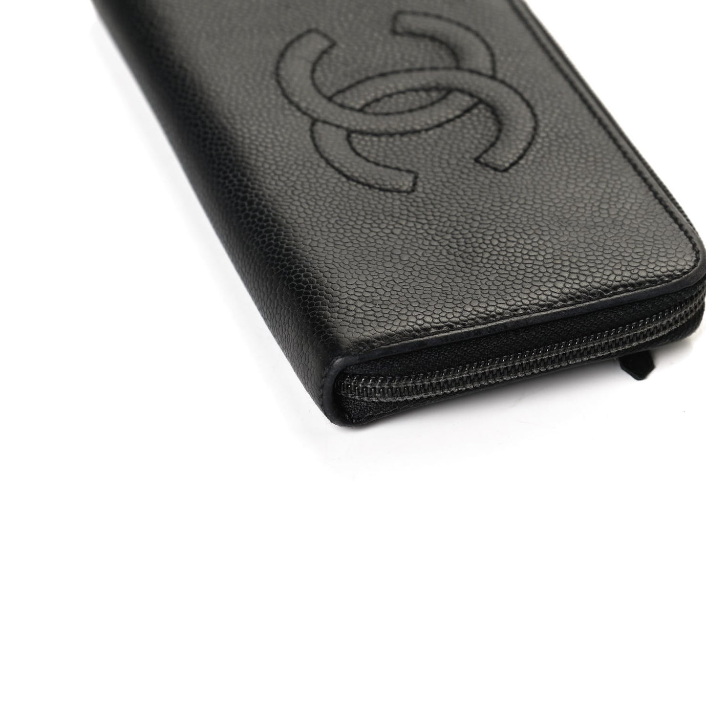 Caviar Large Timeless CC Zip Around Wallet Black