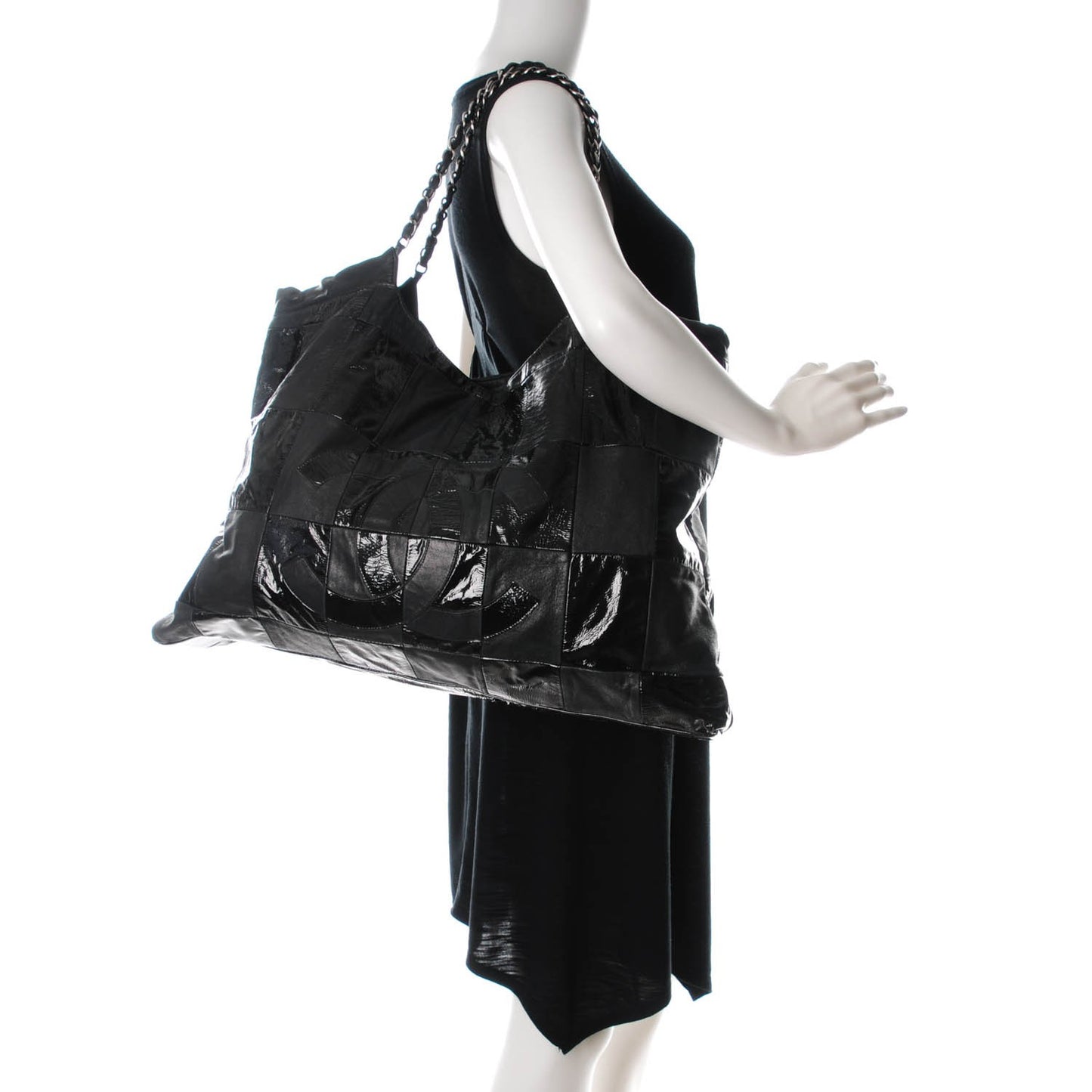 Patent Patchwork Large Brooklyn Tote Black